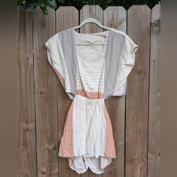elevenses Pants - Anthropologie Elevenses Neutral Striped Square Neckline Cut Out Romper